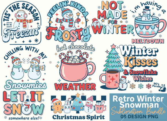 Download Retro Winter Snowman PNG Bundle - Winter Collection