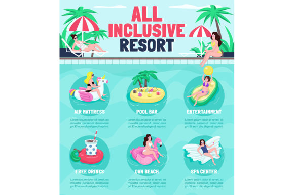 Download All Inclusive Resort Flat Color Vector - All inclusive Collection